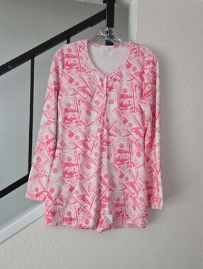 Pink Money Print Long-Sleeve Romper Pajama - Women
